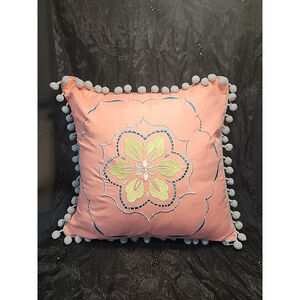 Bohemian Embroidered Coral Pillow 15" x 15"